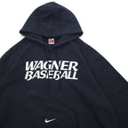 NIKE 00年代 TEAMタグ WAGNER BASEBALL プリントパーカー XL ブラック コットン センタースウッシュ ロゴ刺繍