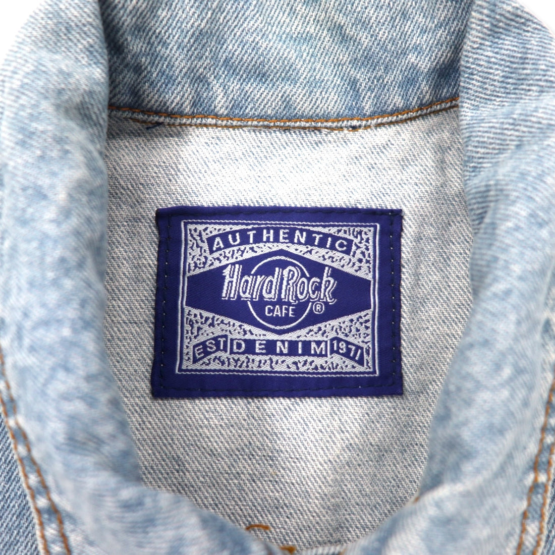 Hard Rock Cafe 90s Denim Jacket, G-Jean, L, Blue, Ice Wash, Cotton, Back Logo Embroidery, GUAM USA