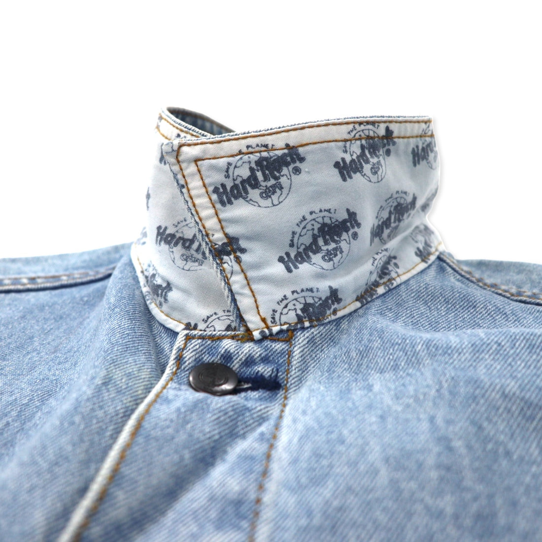 Hard Rock Cafe 90s Denim Jacket, G-Jean, L, Blue, Ice Wash, Cotton, Back Logo Embroidery, GUAM USA