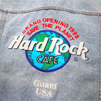 Hard Rock Cafe 90s Denim Jacket, G-Jean, L, Blue, Ice Wash, Cotton, Back Logo Embroidery, GUAM USA