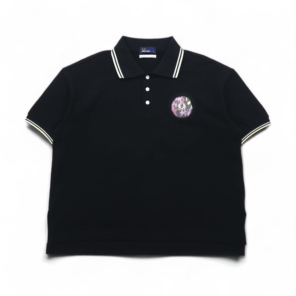 FRED PERRY x AKANE UTSUNOMIYA Wide-leg Polo Shirt, Size S, Black Cotton, Pique Pique Shirt, F5334, Made in Japan