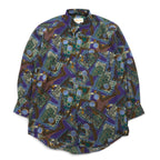 Vintage 90s Retro Geometric Pattern Shirt ORANGE FIELD 総柄 ポリシャツ M パープル ポリエステル
