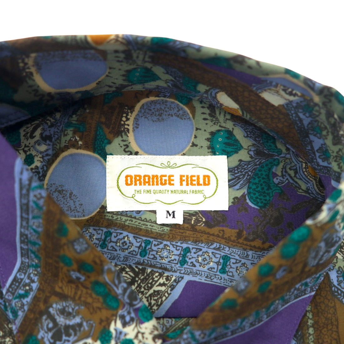 Vintage 90s Retro Geometric Pattern Shirt ORANGE FIELD 総柄 ポリシャツ M パープル ポリエステル