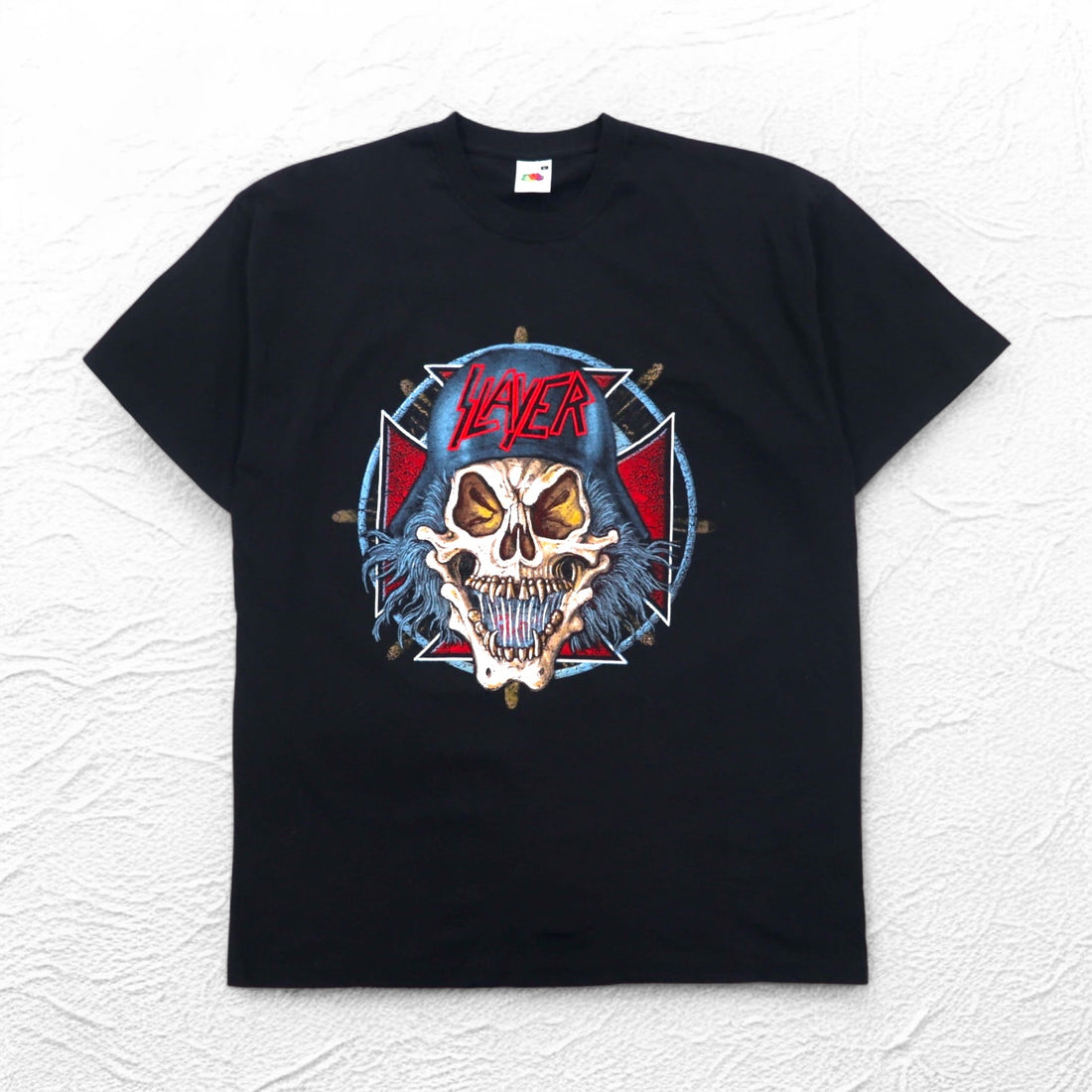 SLAYER Band T-Shirt L Black Cotton Double-sided Print Skull FRUIT OF THE LOOM Made in Morocco