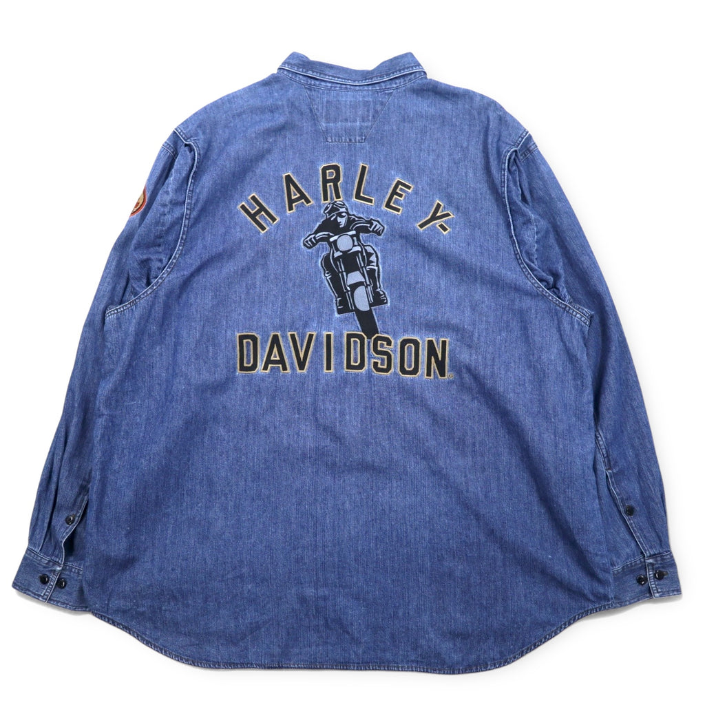 HARLEY DAVIDSON denim shirt XXXL blue cotton logo embroidery back logo