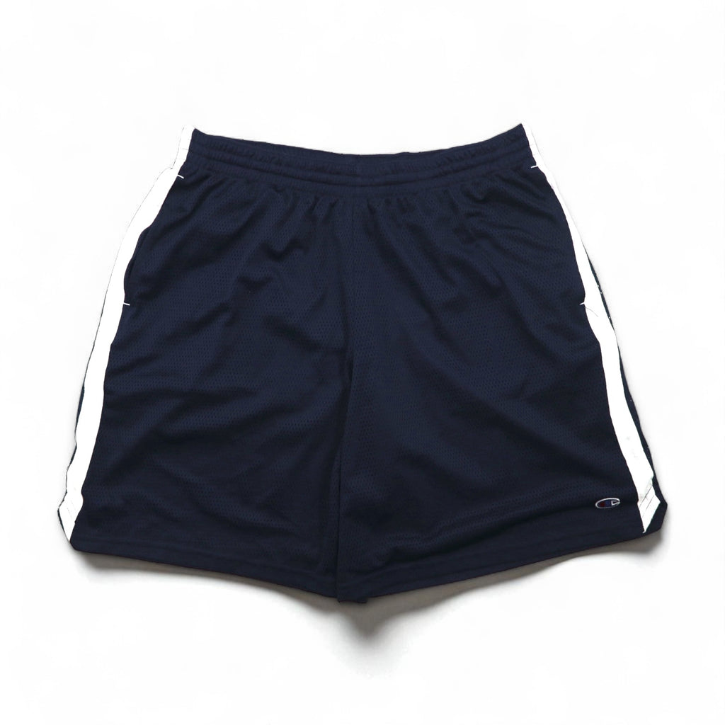 Champion Mesh Game Shorts, Size 2XL, Navy, Side Stripes, One-Point Logo, Made in El Salvador