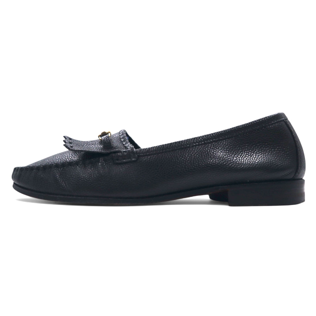 Salvatore Ferragamo Italian Gold Bit Fringe Loafers 25.5cm Black Leather 9097