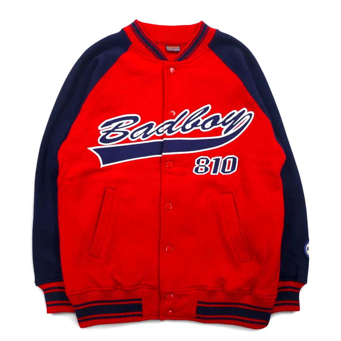 BAD BOY 90s Sweatshirt Stadium Jacket M Red Navy Cotton Fleece Lining Logo Embroidery