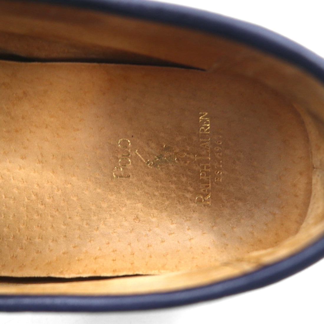 POLO RALPH LAUREN Ribbon Loafers, Driving Shoes, Size 26.5cm, Navy Grained Leather, WILLEM 11571