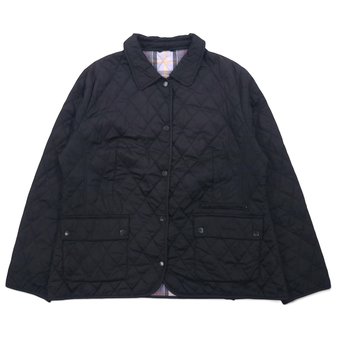 日本然リトテ-古着オンライン-Barbour キルティングジャケット XL ブラック ポリエステル 裏地チェック CYNTHIA MATT QUILT JACKET L2359-Barbour Quilted Jacket XL Black Polyester Lining Checked CYNTHIA MATT QUILT JACKET L2359