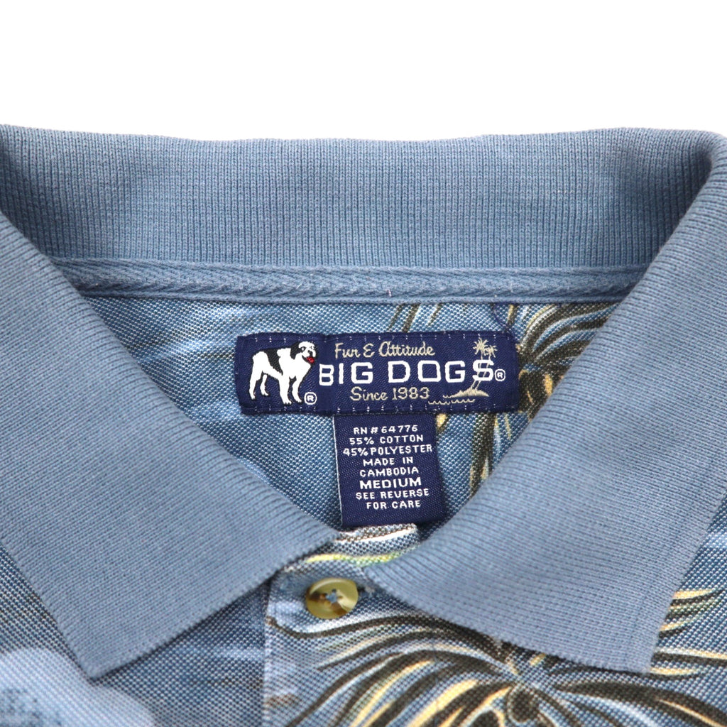BIG DOGS 90年代 ハワイアン ポロシャツ M ブルー 総柄 コットン ポリエステル