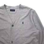 Polo Ralph Lauren 鹿の子 ニット カーディガン M グレー Vネック スモールポニー刺繡 ハンドウォーマー ポケット