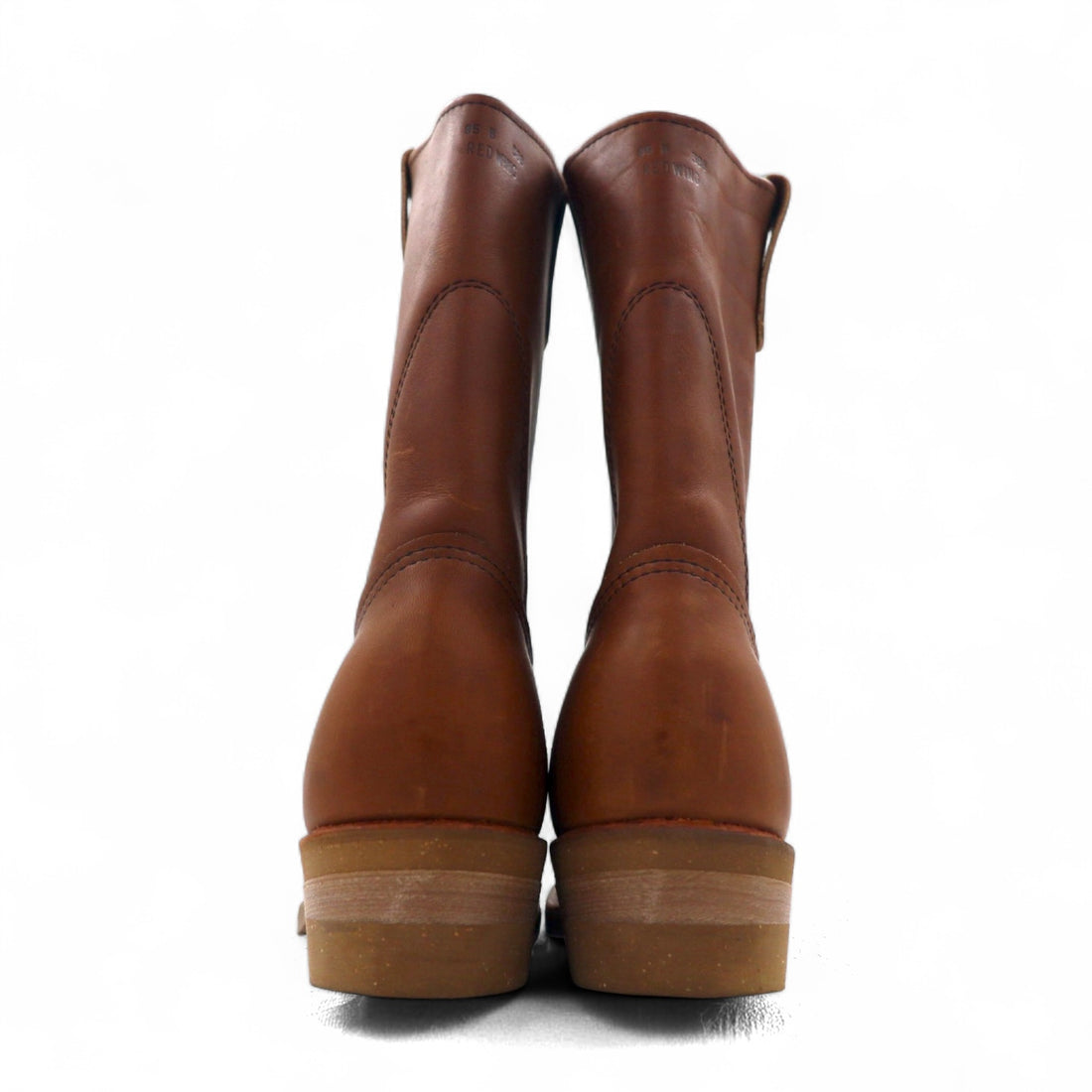 REDWING 89's USA Made 80s 11inch PECOS Boots, Size 26.5cm, Brown Leather, 1155 Print Wing Tag, Vertical Wing.