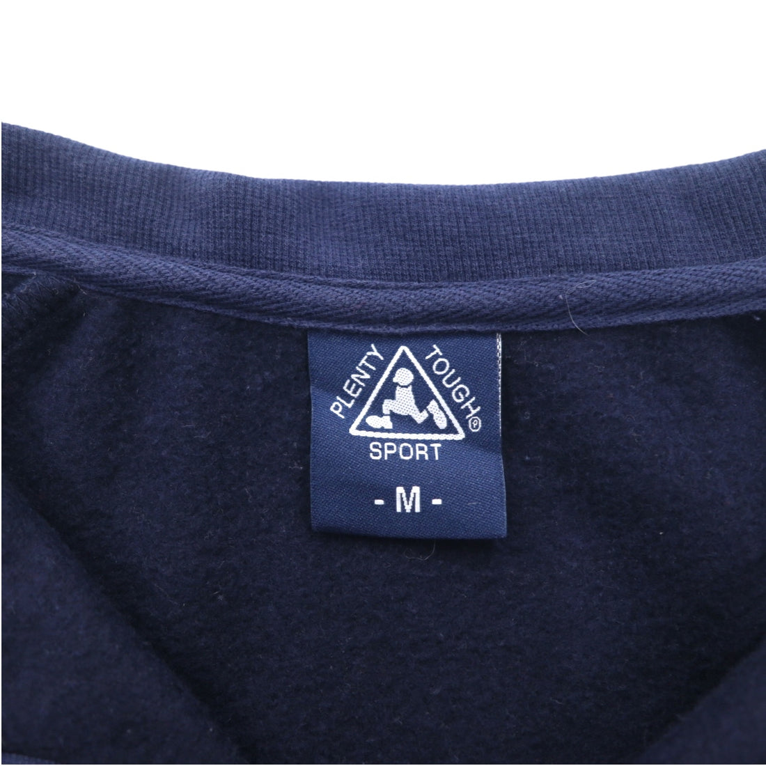 PLENTY TOUGH SPORT 90s Half-Zip Sweatshirt M Navy Tricolor Fleece Lining Tape Logo