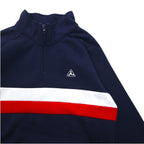 PLENTY TOUGH SPORT 90s Half-Zip Sweatshirt M Navy Tricolor Fleece Lining Tape Logo