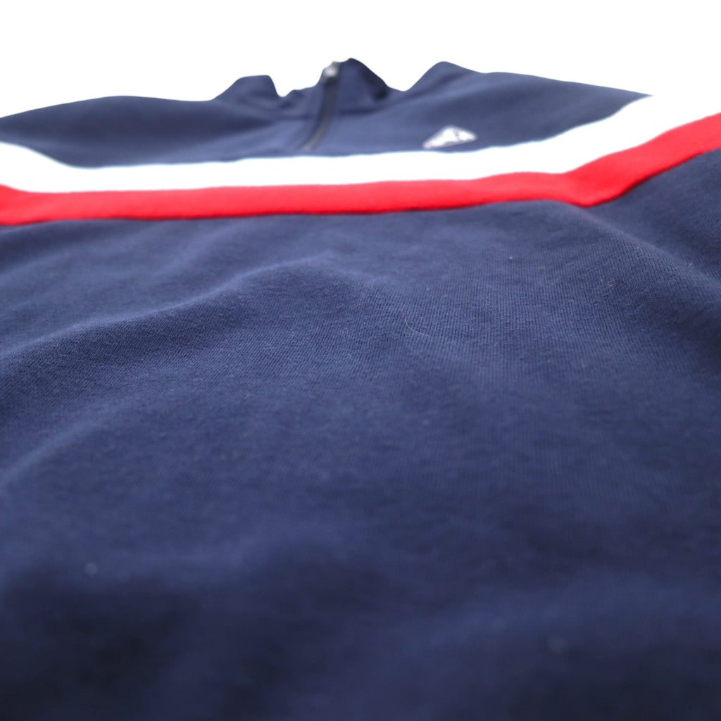 PLENTY TOUGH SPORT 90s Half-Zip Sweatshirt M Navy Tricolor Fleece Lining Tape Logo