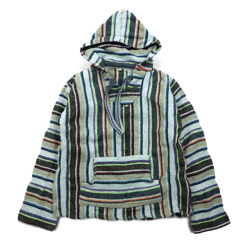 Vintage Baja Hoodie メキシカン パーカー M マルチカラー ボーダー ストライプ アクリル