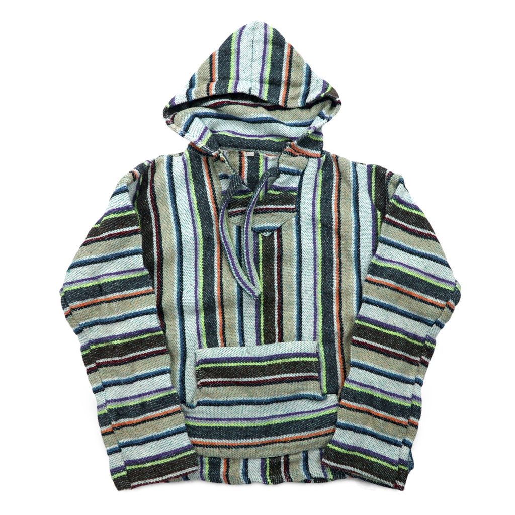 Vintage Baja Hoodie メキシカン パーカー M マルチカラー ボーダー ストライプ アクリル
