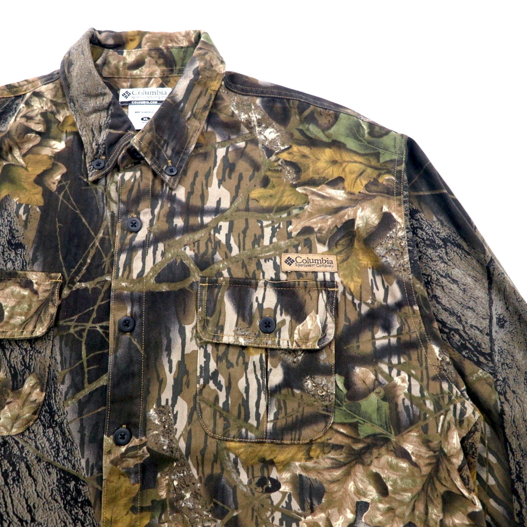 Columbia Real Tree Camo Button Down Shirt, XL, Khaki, Cotton, MOSSY OAK, Big Size