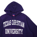Champion 00年代 カレッジ プリント プルオーバーパーカー L ネイビー コットン 裏起毛 TEXAS CHRISTIAN UNIVERSITY アーチロゴ 2段プリント ホンジュラス製