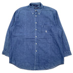 日本然リトテ-古着オンライン-nautica 90年代 デニム ボタンダウンシャツ XL ブルー コットン ワンポイントロゴ 刺繍-nautica 90's Denim Button-Down Shirts XL Blue Cotton One Point Logo Embroidery