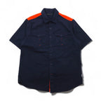 SEAN JOHN 2000s Reflective Design Short Sleeve Field Shirt, Size L, Navy, Cotton