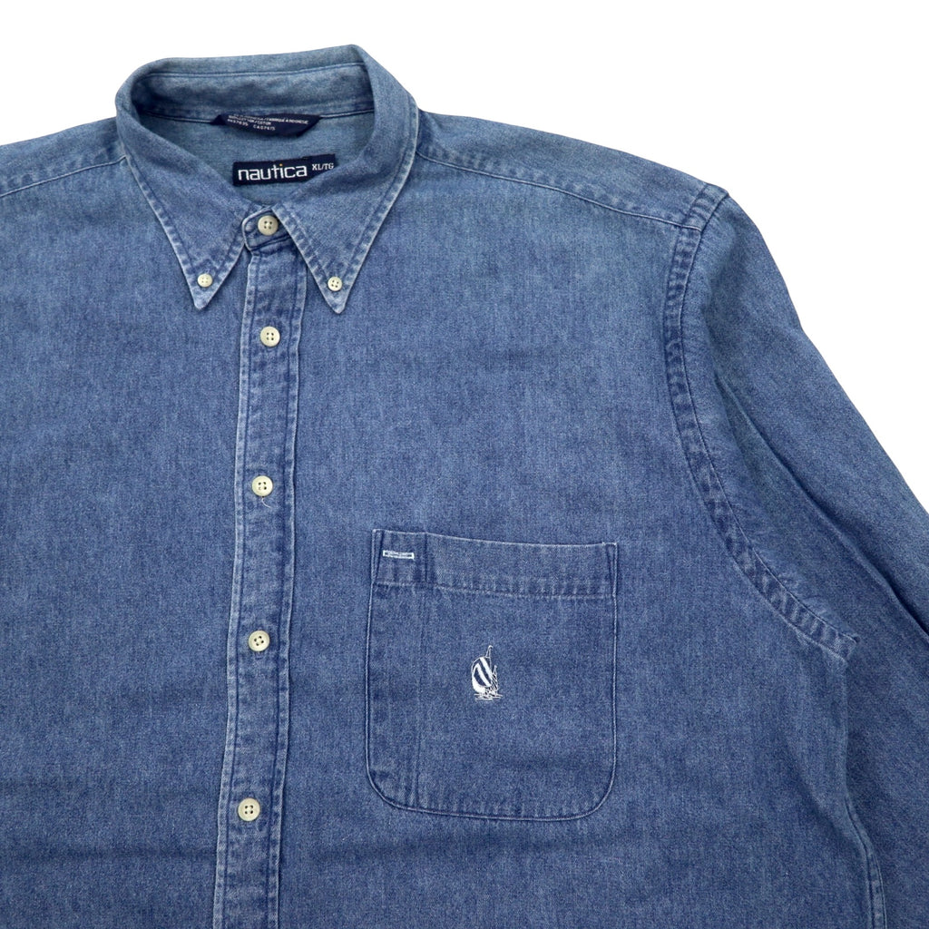nautica 90s denim button-down shirt, XL, blue, cotton, one-point logo embroidery