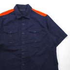 SEAN JOHN 2000s Reflective Design Short Sleeve Field Shirt, Size L, Navy, Cotton