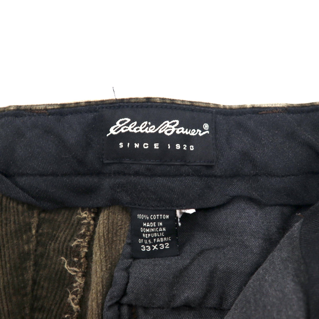 Eddie Bauer 90s Tucked Wide Corduroy Pants Size 33 Khaki Cotton Made in the Dominican Republic
