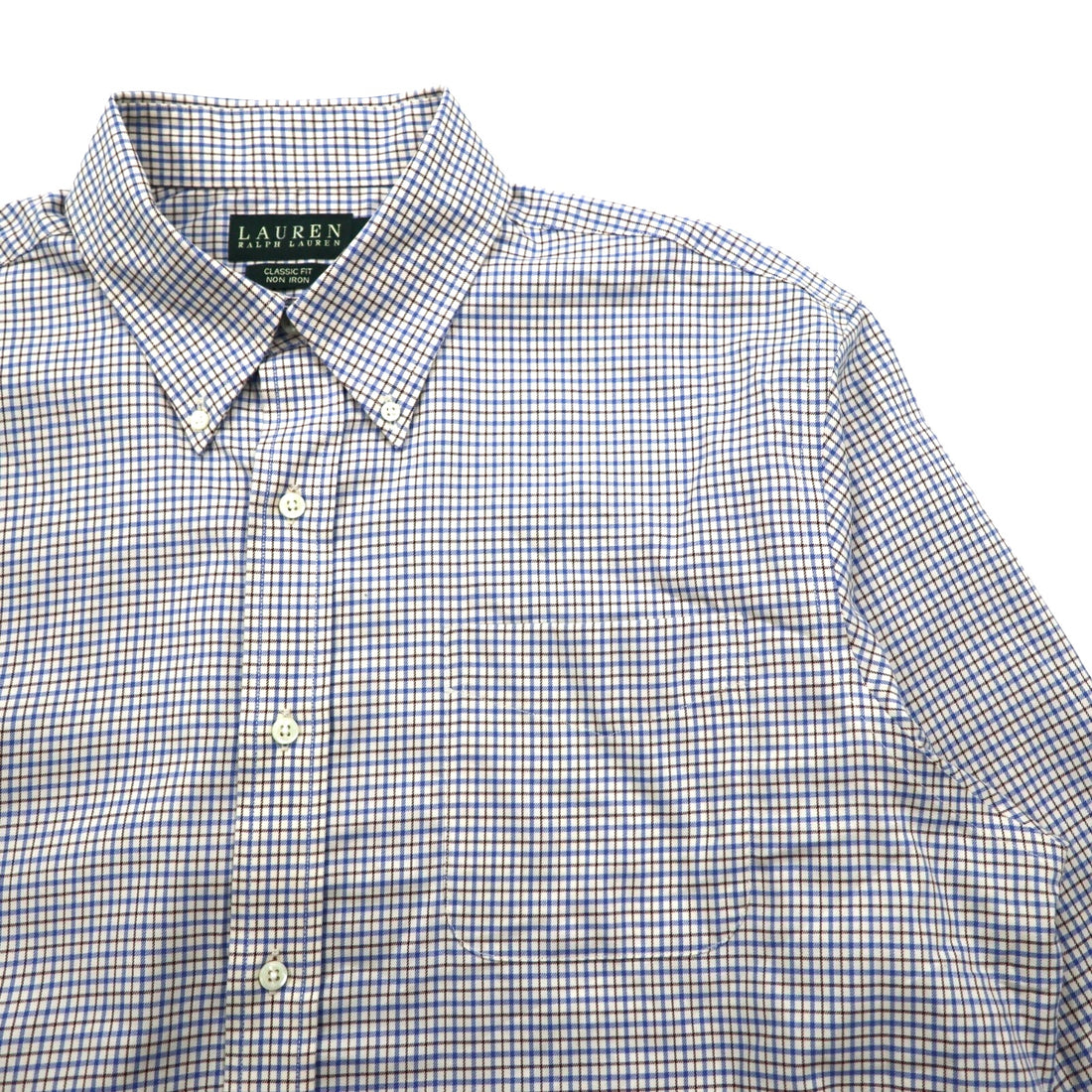 LAUREN RALPH LAUREN ボタンダウンシャツ XL ブルー コットン チェック CLASSIC FIT NON IRON