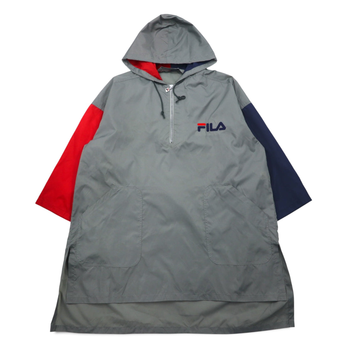 FILA 90s Long Anorak Parka SM Grey Nylon Water Repellent Half Zip Big Size