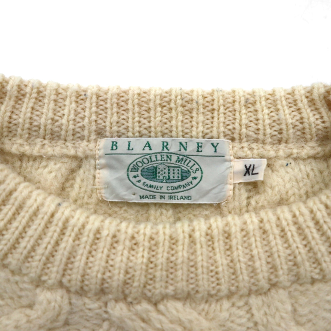 90s Ireland Vintage Fisherman Knit アイルランド製 90年代 フィッシャーマン アランニット セーター XL 生成り ウール ケーブル編み BLARNEY WOOLEN MILLS