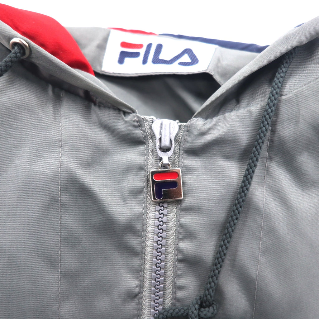 FILA 90s Long Anorak Parka SM Grey Nylon Water Repellent Half Zip Big Size