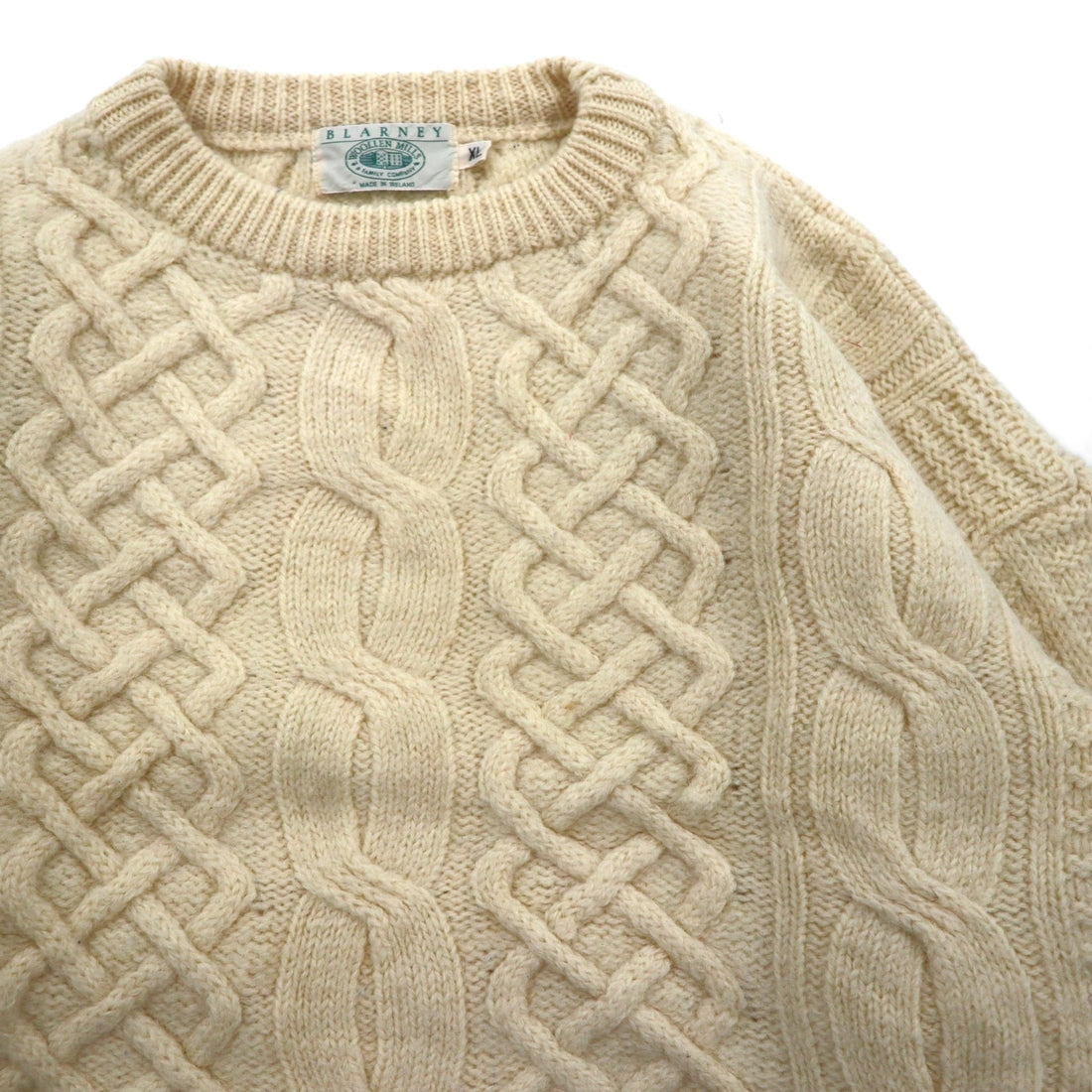90s Ireland Vintage Fisherman Knit アイルランド製 90年代 フィッシャーマン アランニット セーター XL 生成り ウール ケーブル編み BLARNEY WOOLEN MILLS