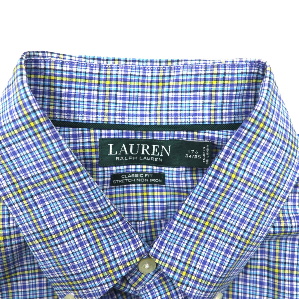 LAUREN RALPH LAUREN Button-down shirt, XL, blue, cotton, check, CLASSIC FIT, STRETCH, NON IRON