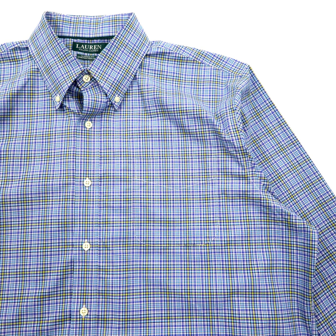 LAUREN RALPH LAUREN Button-down shirt, XL, blue, cotton, check, CLASSIC FIT, STRETCH, NON IRON