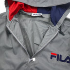FILA 90s Long Anorak Parka SM Grey Nylon Water Repellent Half Zip Big Size