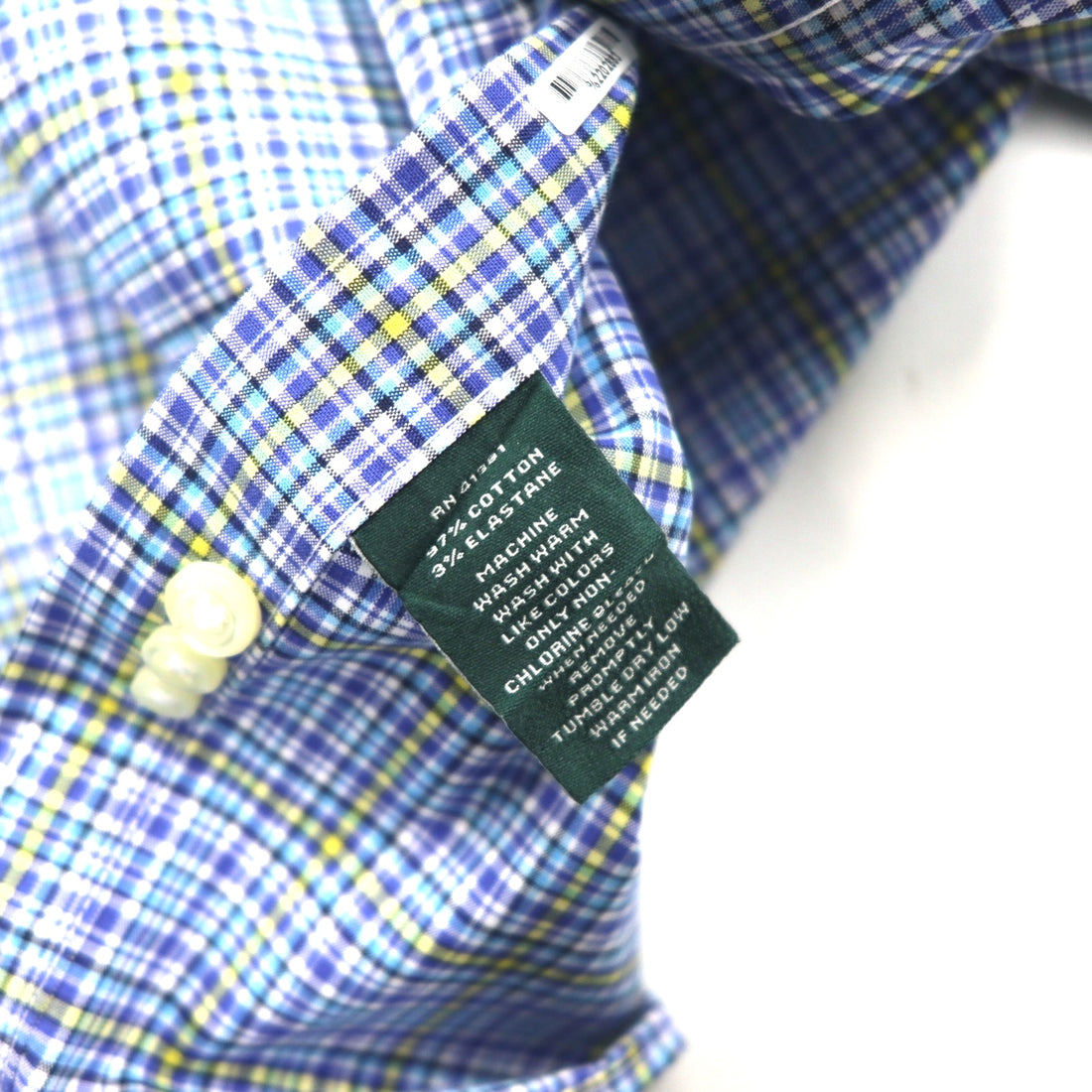 LAUREN RALPH LAUREN Button-down shirt, XL, blue, cotton, check, CLASSIC FIT, STRETCH, NON IRON