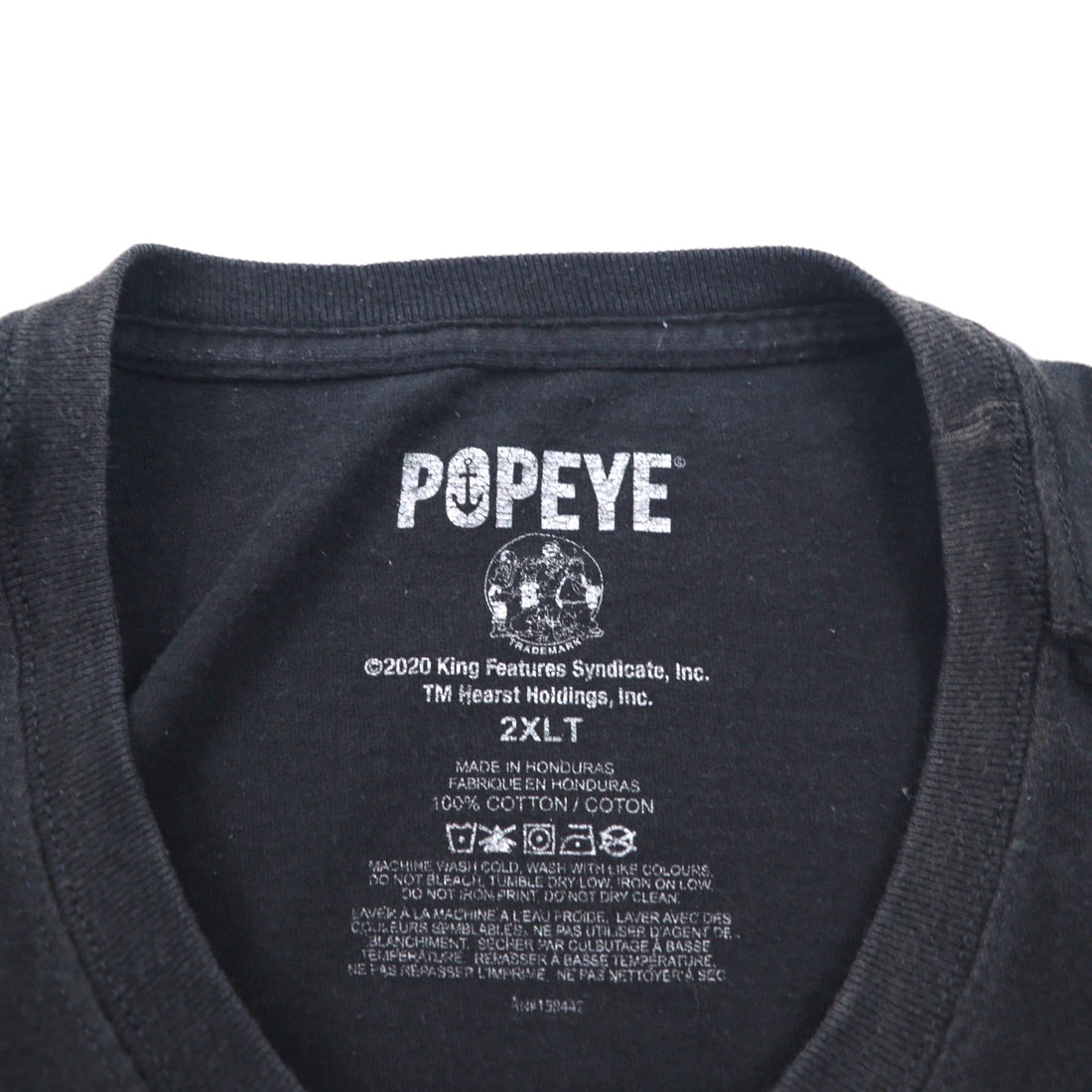 POPEYE Oversized T-Shirt, Size 2XL, Black, Character Cotton, Made in Honduras