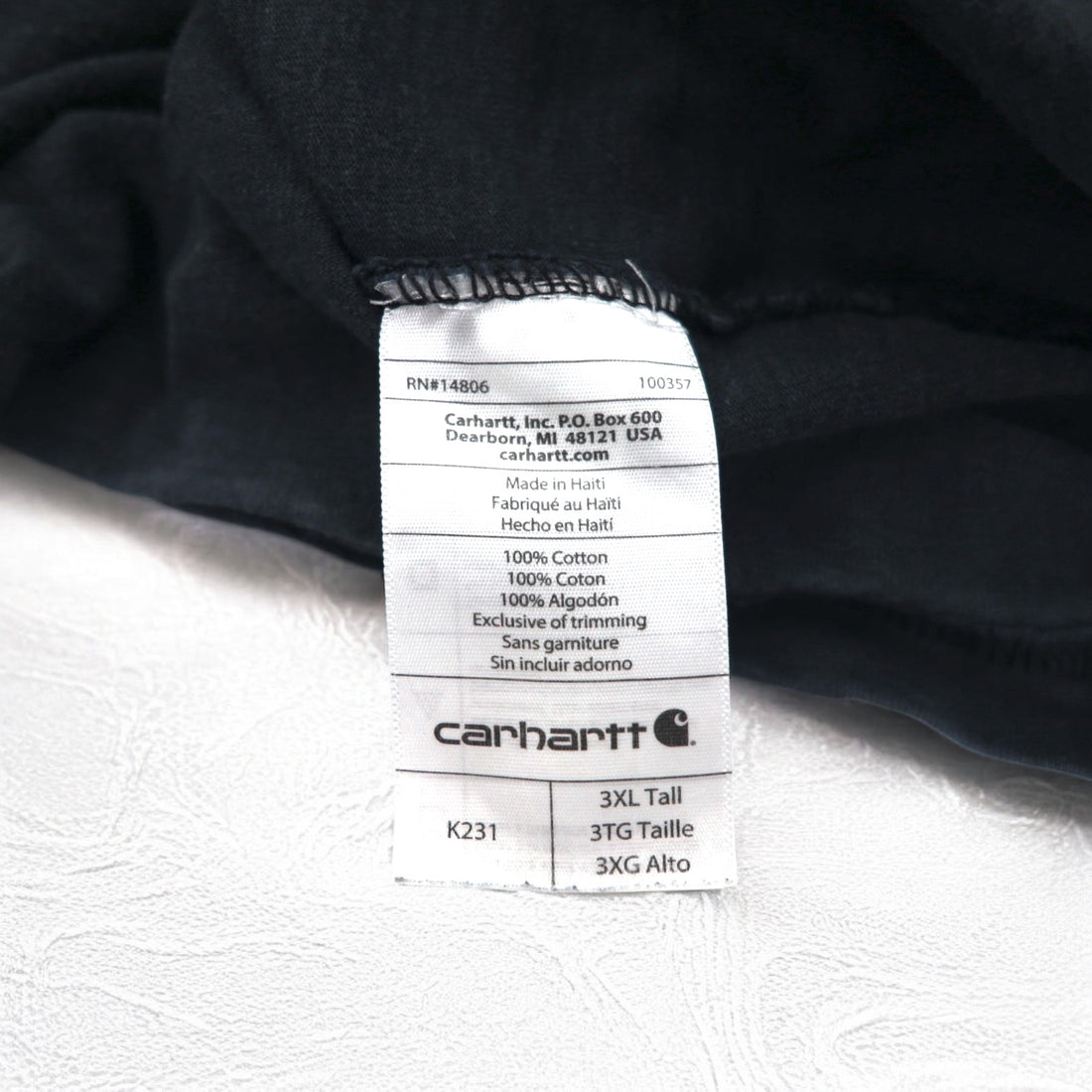 Carhartt Long Sleeve T-Shirt, 3XL, ORIGINAL FIT, Black, Cotton, Big Size