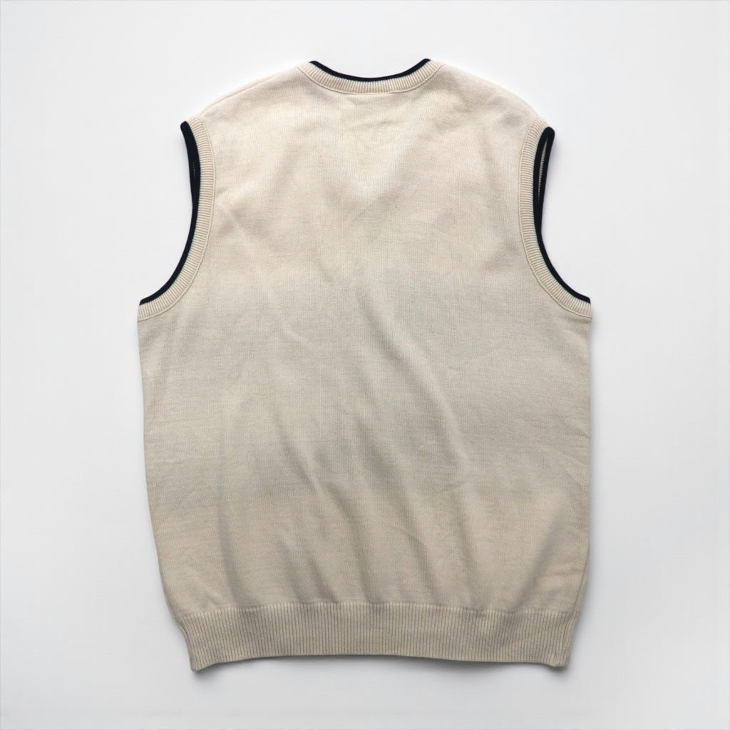 LACOSTE チルデン ニット ベスト L ホワイト コットン Vネック アーガイル柄