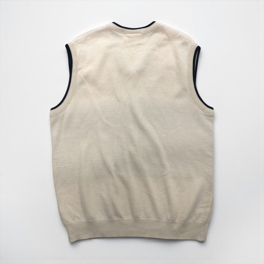 LACOSTE チルデン ニット ベスト L ホワイト コットン Vネック アーガイル柄