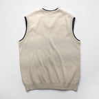 LACOSTE チルデン ニット ベスト L ホワイト コットン Vネック アーガイル柄