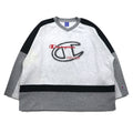 Champion 90s V-neck raglan sweatshirt, 4XL, grey, script logo, big size