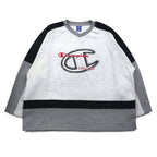 Champion 90s V-neck raglan sweatshirt, 4XL, grey, script logo, big size