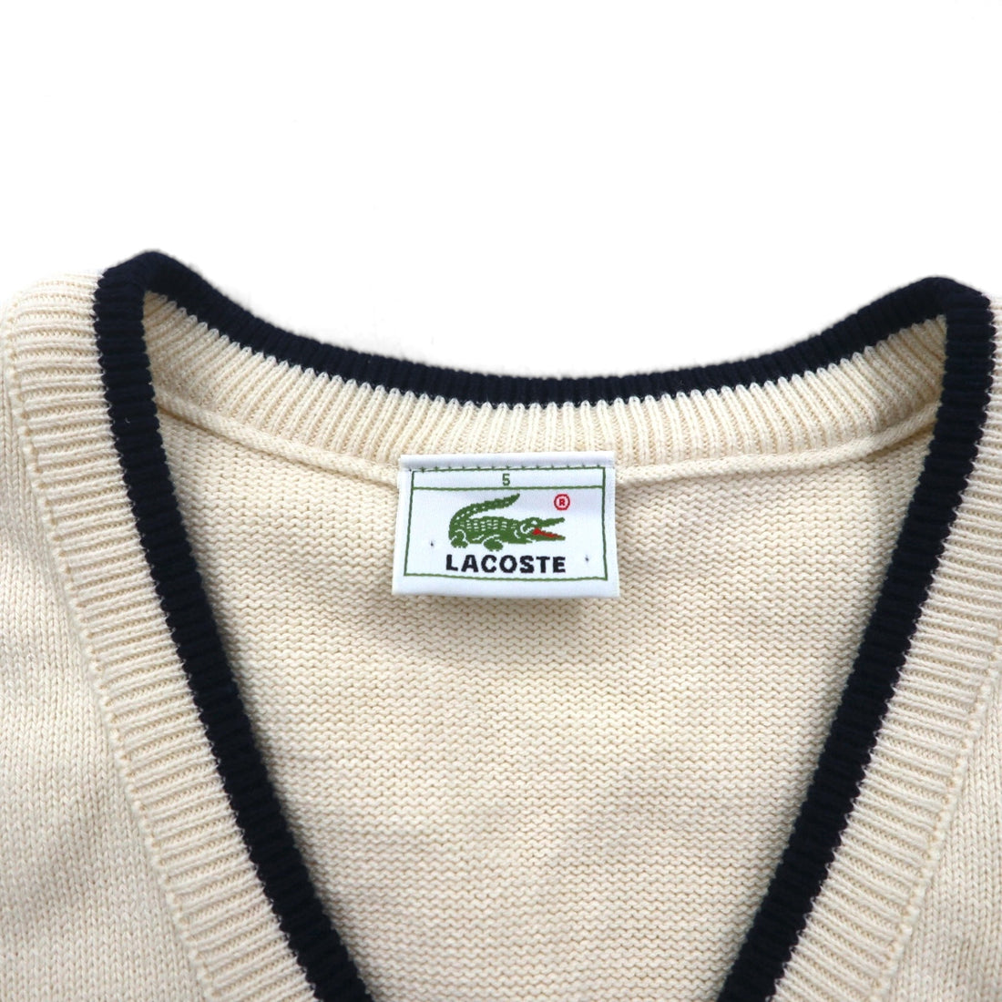 LACOSTE チルデン ニット ベスト L ホワイト コットン Vネック アーガイル柄