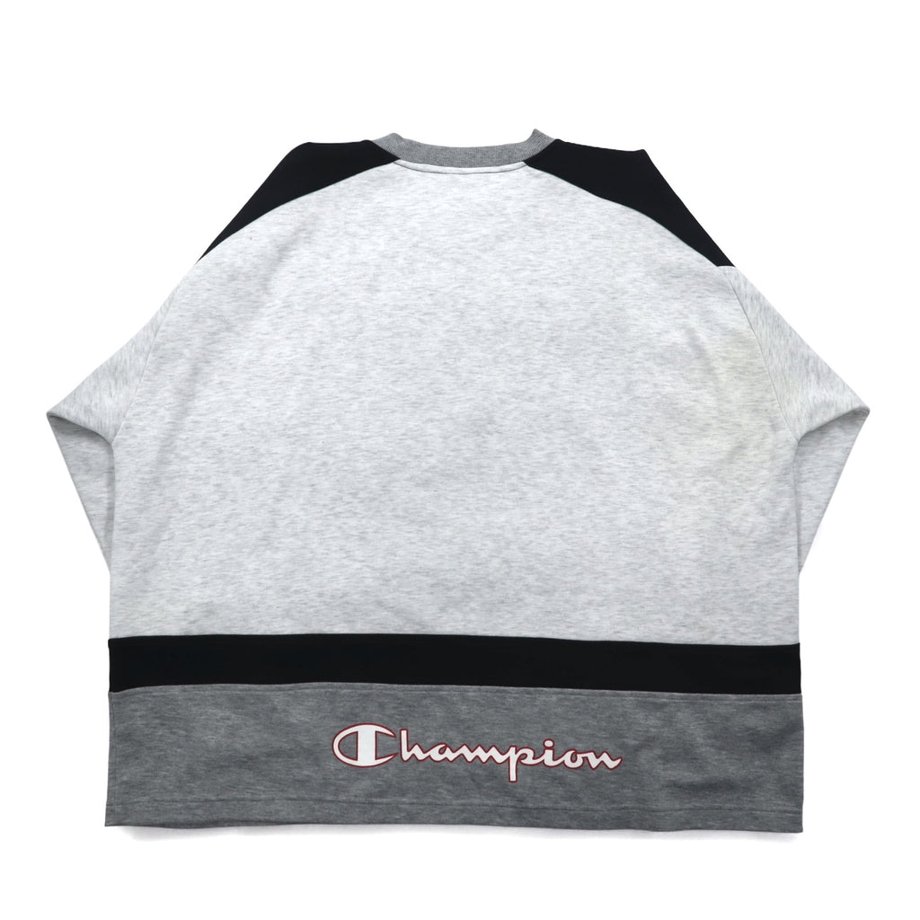Champion 90s V-neck raglan sweatshirt, 4XL, grey, script logo, big size
