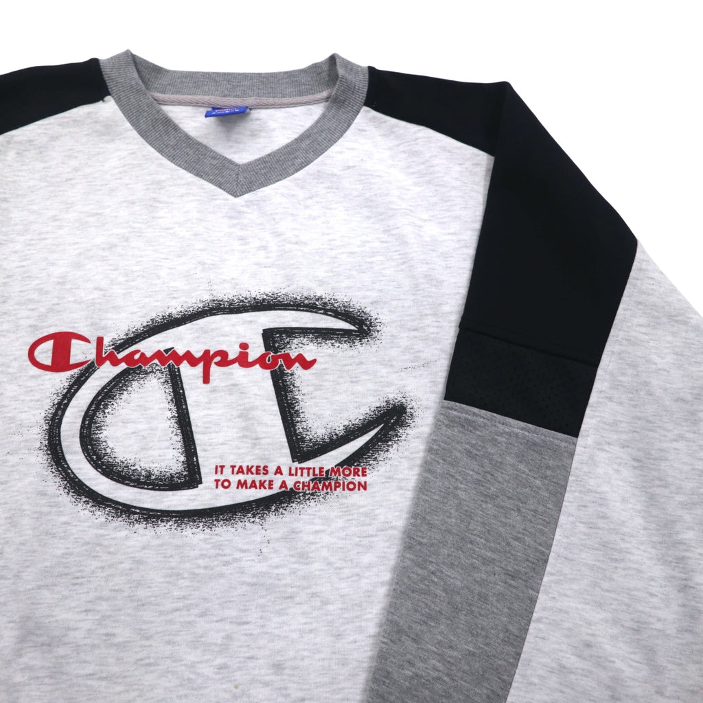 Champion 90s V-neck raglan sweatshirt, 4XL, grey, script logo, big size