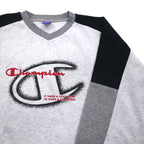 Champion 90s V-neck raglan sweatshirt, 4XL, grey, script logo, big size