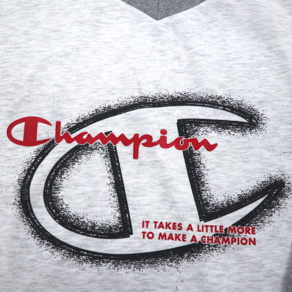 Champion 90s V-neck raglan sweatshirt, 4XL, grey, script logo, big size